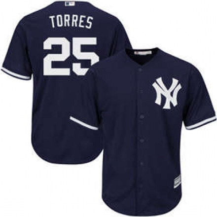ايس فانيلا لاتيه Men's New York Yankees #25 Gleyber Torres Navy Blue With White Number Stitched MLB Cool Base Nike Jersey ايس فانيلا لاتيه